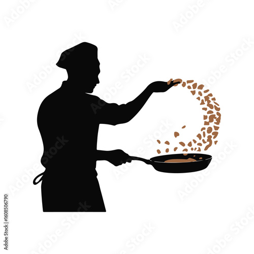 Chef Silhouette Tossing Food into Pan Culinary Arts Cooking Preparation