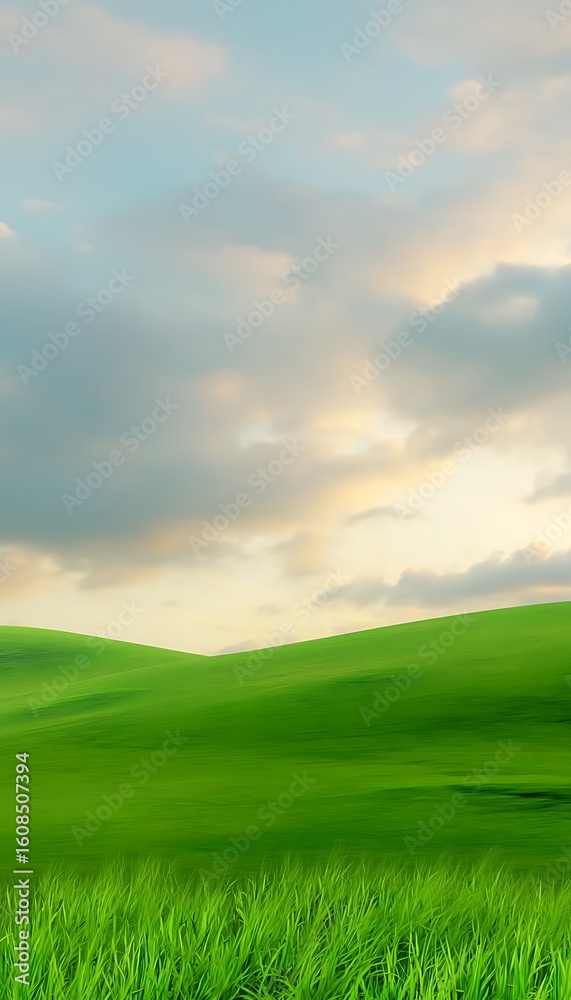 Fototapeta premium Green hills beneath a cloudy sky