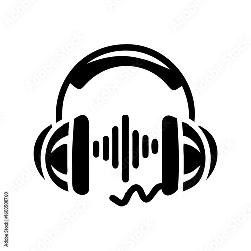 Illustration of headphones with a soundwave in black