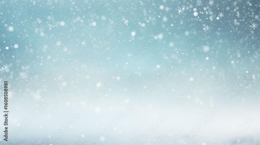 Fototapeta premium Pale winter sky with soft grey and icy blue tones, light snow falling gently, subtle haze for a dreamy winter feel