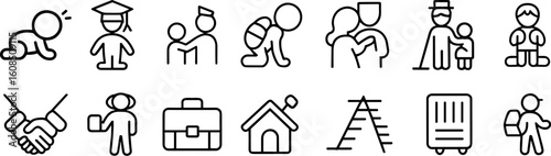Life Journey line icons set, vector illustration