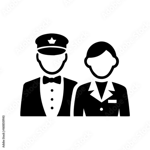 Illustration of hotel staff in uniform black and white