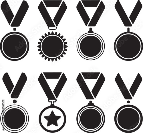 Silhouette Medal and Ribbon Icons   Victory Awards and Honor Badges in Bold Vector Shapes