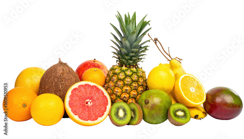 Fototapeta Naklejka Na Ścianę i Meble -  assortment of tropical fruits arranged on white background png