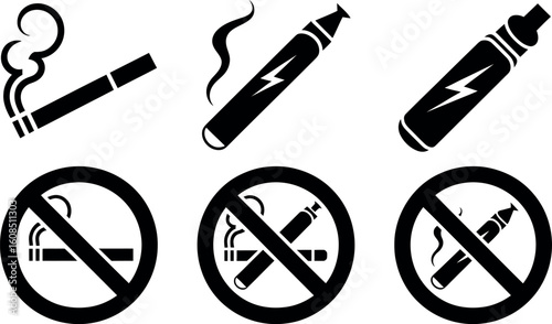 Smoking and vaping icons with no smoking signs