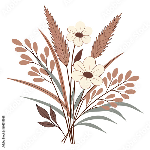 Bohemian bouquet of dried flowers and pampas grass