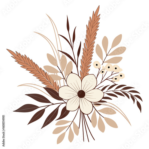 Bohemian floral arrangement with dried grasses and leaves