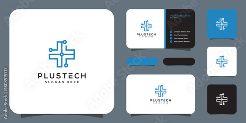 plus icon Medical pharmacy with technology logo vector
