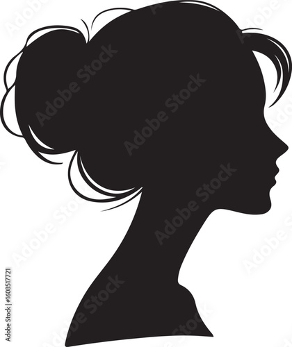 Silhouette of a pensive woman vector, Woman half body silhouette vector illustration, Woman hair style vector 