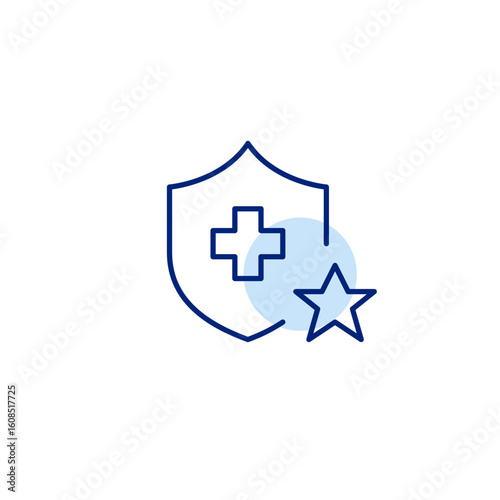 Insurance shield and cross, healthcare and medical services, trusted top-rated companies. Pixel perfect, editable stroke vector icon