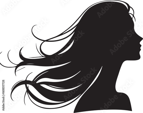 Silhouette of a pensive woman vector, Woman half body silhouette vector illustration, Woman hair style vector 