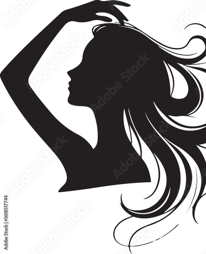 Silhouette of a pensive woman vector, Woman half body silhouette vector illustration, Woman hair style vector 