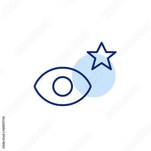 Top vision care, premium visibility and insights. Eye and star. Pixel perfect, editable stroke vector icon