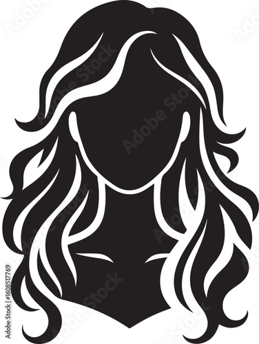Silhouette of a pensive woman vector, Woman half body silhouette vector illustration, Woman hair style vector 