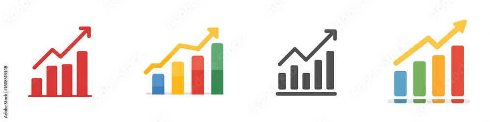 Business Graph Icons: Growth Chart, Upward Trend, Data Analysis on White Background Business Graph Icons: Growth Chart, Upward Trend, Data Analysis on White Background