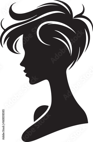 Silhouette of a pensive woman vector, Woman half body silhouette vector illustration, Woman hair style vector 