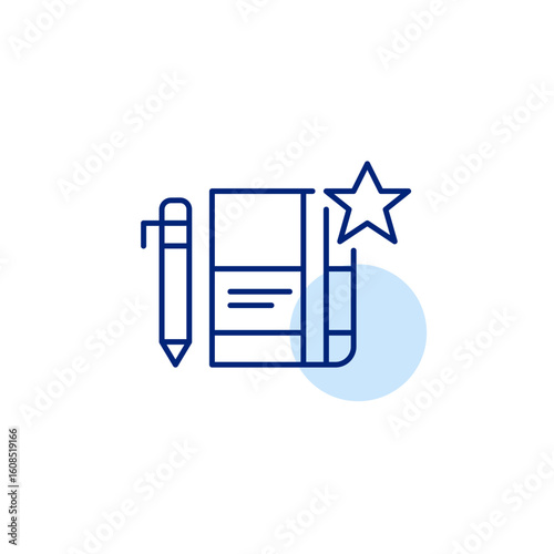 Weekly planner or diary and star. Favorite organizer, time management and premium scheduler. Pixel perfect, editable stroke vector icon