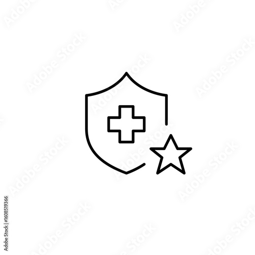 Insurance shield and cross, healthcare and medical services, trusted top-rated companies. Pixel perfect, editable stroke vector icon