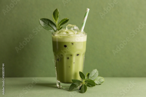 Iced matcha latte, authentic Japanese matcha latte made from Uji tea