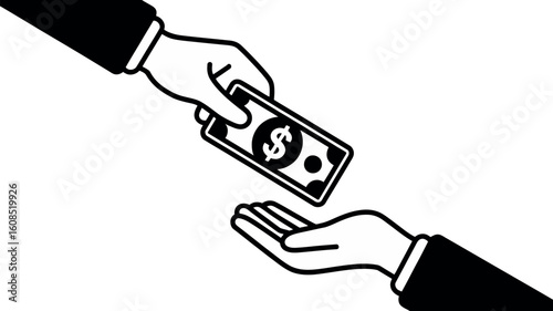 Hand giving money to another hand in a simple illustration