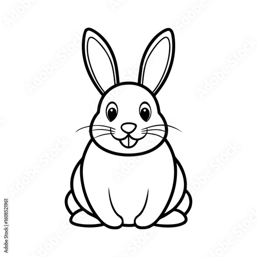Vector art of a cute bunny sits upright, isolated on white background, with its long ears perked up and a sweet expression