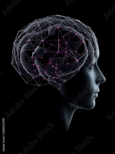 Geometric Mind: Abstract 3D Render of Head with Intricate Lines