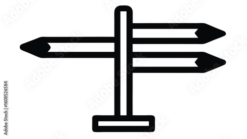 Black and white directional signpost with two arrows vector