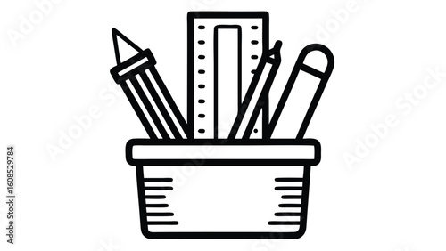 Drawing tools in a holder pencil ruler pen vector