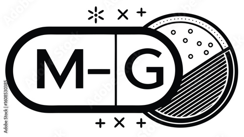 Minimalist black and white icon magnesium supplement capsule line art