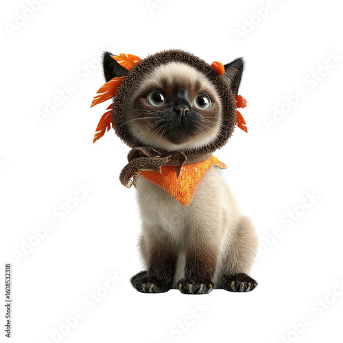 Adorable Siamese Kitten in Autumn-Themed Costume
