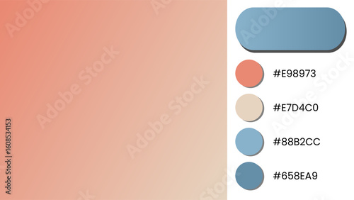 A digital color palette featuring four soft and muted rectangular swatches: Peach, Powder Blue, Dusty Pink, and Beige, each with corresponding hex codes.