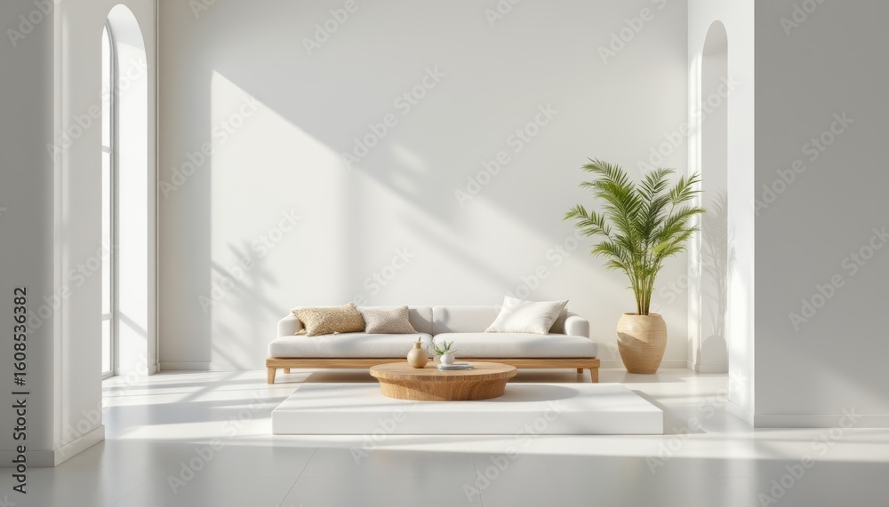 Fototapeta premium Minimalist Interior with Sofa and Plant