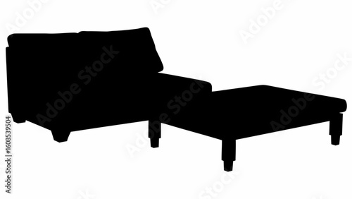 Silhouette of a modern sectional sofa with a chaise lounge extension in a minimalist design style image | editable eps vectors