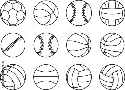 Collection of hand drawn sports balls and equipment