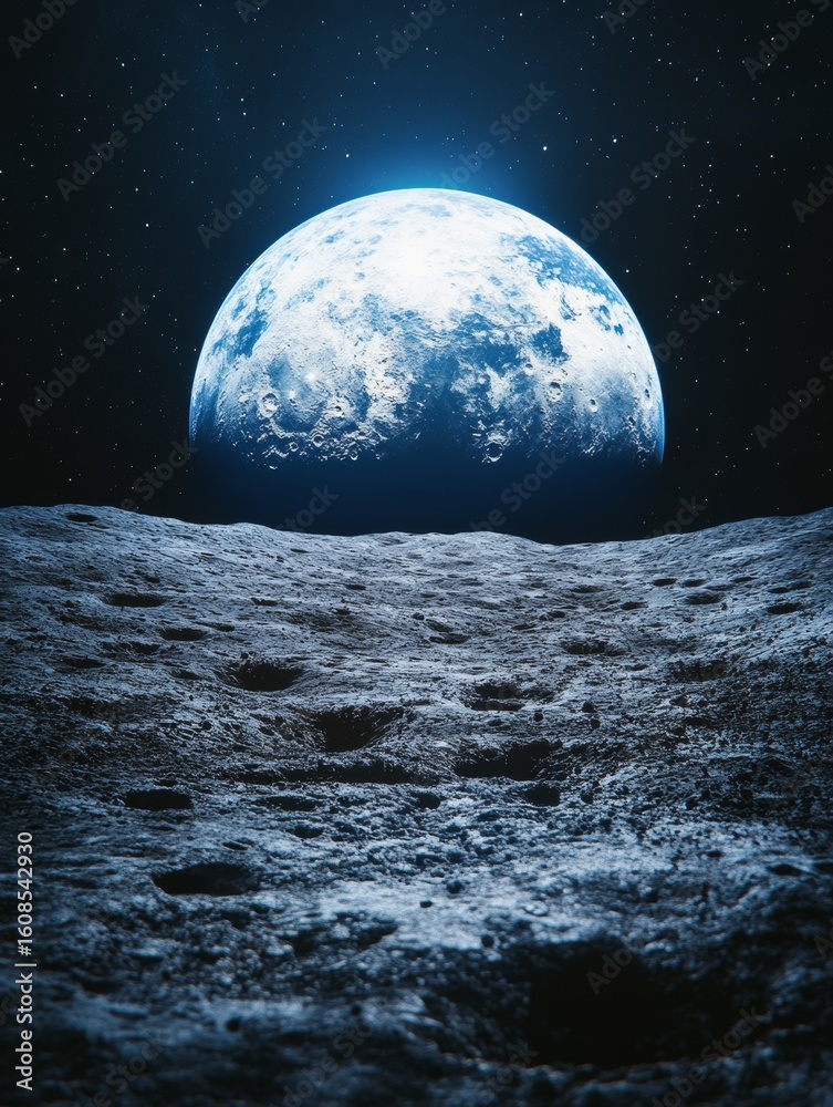 Obraz premium Moonlit landscape on a lunar surface.