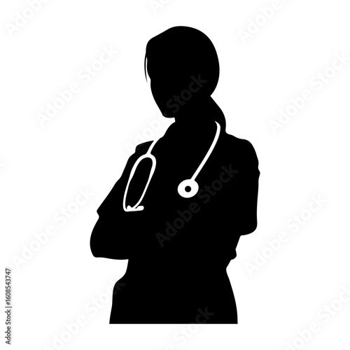 a black silhouette vector of a female doctor standing