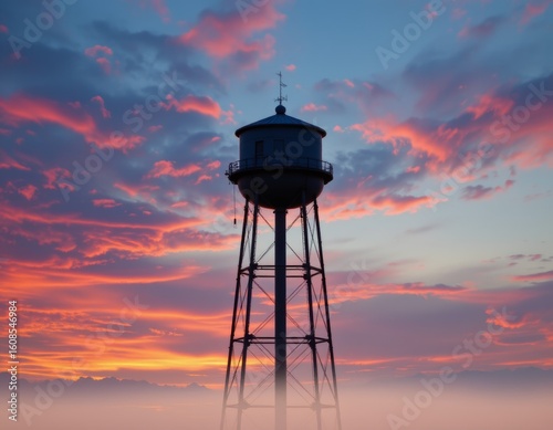 Water Tower Silhouette at Colorful Sunset