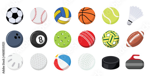sports ball flat vector set. Collection of various sport balls Icons