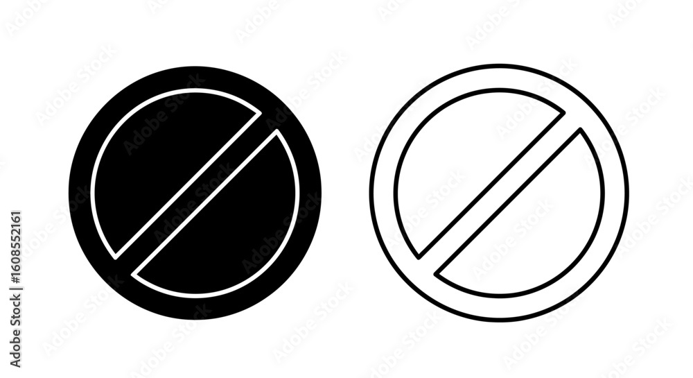 Fototapeta premium Two minimalist graphic symbols representing a prohibition or restriction, one filled, one outlined.