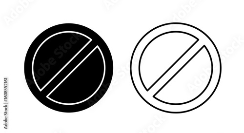 Two minimalist graphic symbols representing a prohibition or restriction, one filled, one outlined.