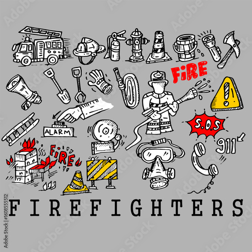 Firefighters doodle and illustration vector