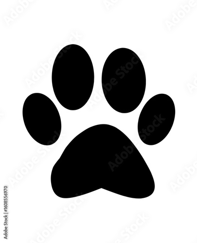 Silhouette of an animal paw print icon in black. Ideal for pet-related designs, logos, veterinary branding, animal rescue, stickers, or minimalist wildlife graphics.