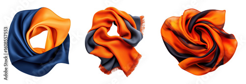 Elegant silk scarves in vibrant orange and navy hues
