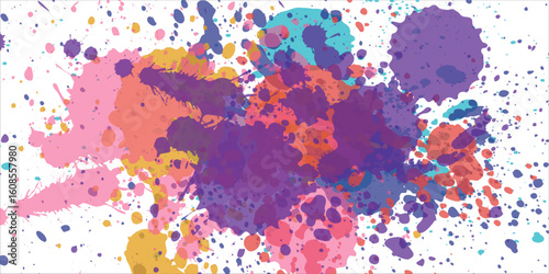 Bright colorful watercolor splash splatter stain brush strokes on white background. Modern vibrant aquarelle spot. Aquarelle explosion on white.