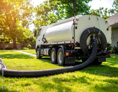 Waste truck on a lawn