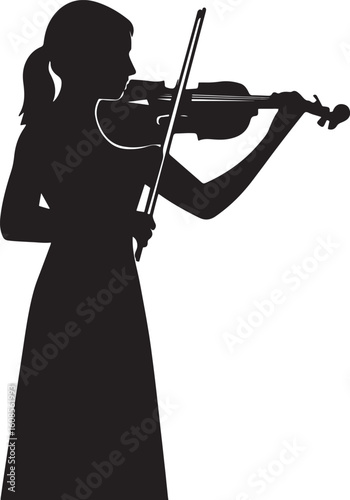 Silhouette of a female violinist holding violin on shoulder