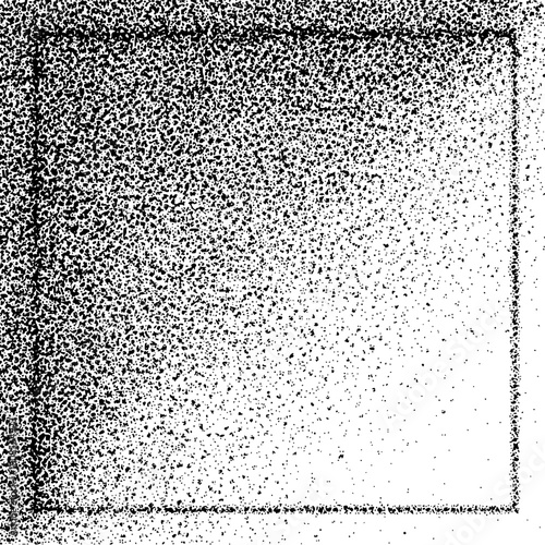 Black and white square frame with a dense stippled texture fading to sparse dots on a white background