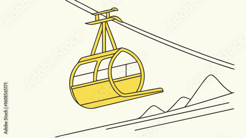Yellow ski lift gondola vector illustration for winter sports and mountain transportation concept design