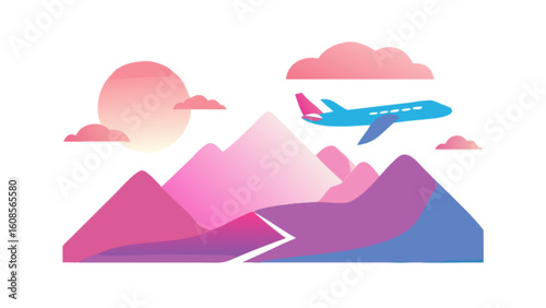Airplane flying over mountain range travel tourism vacation scenic landscape adventure journey destination trip
