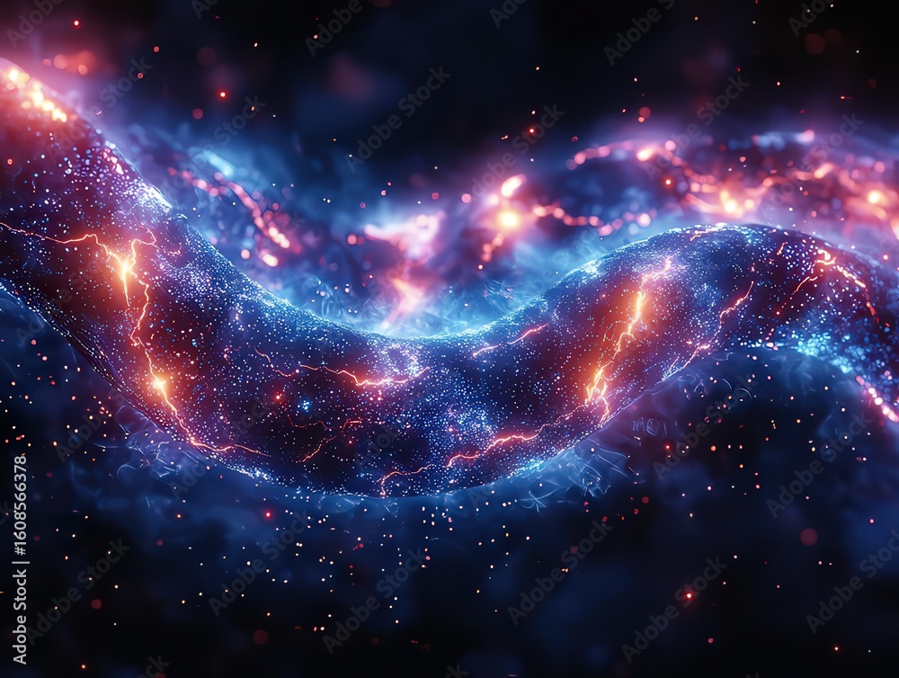 Obraz premium Vibrant cosmic nebula with swirling blue and orange hues, showcasing the beauty of the universe, perfect for science, technology, or space-themed projects.